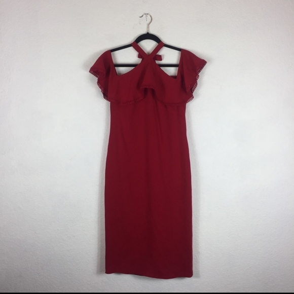 Shoshanna Red Laight Cold Shoulder Dress- GORG!! - Picture 3 of 16